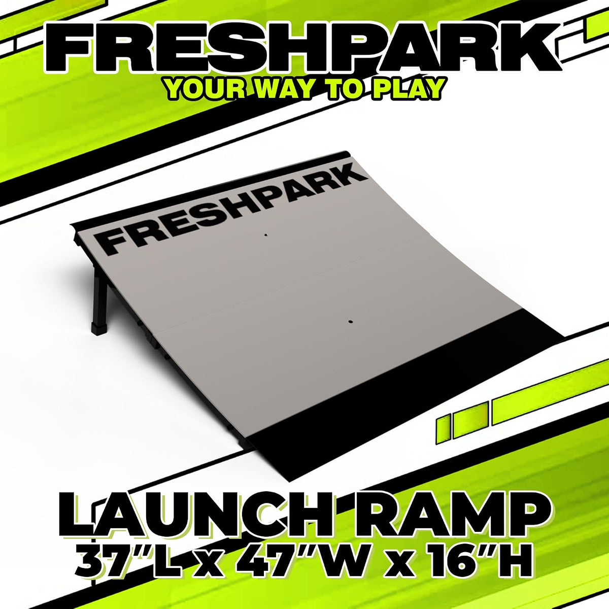 Freshpark Industries | Launch Ramp | Skateboard, BMX, Scooter, RC, and More | Foldable, Portable, Durable | 16" Tall x 47" Wide | from Beginners to Advanced | Ready for Blast Off