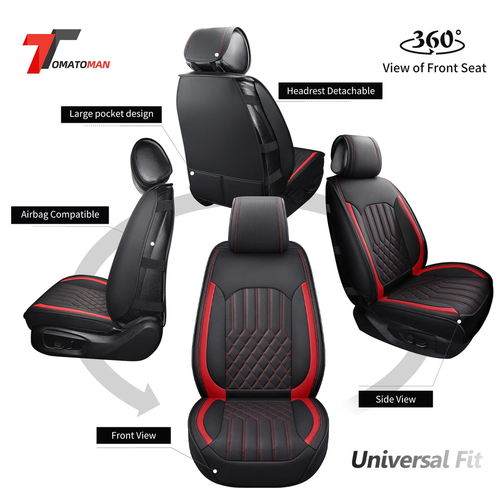 Tomatoman Car Seat Covers Compatible with Chevrolet Bolt EV EUV Faux Waterproof Leather Dustproof Safety Airbag Compatible(2PCS Front/Black Gold)
