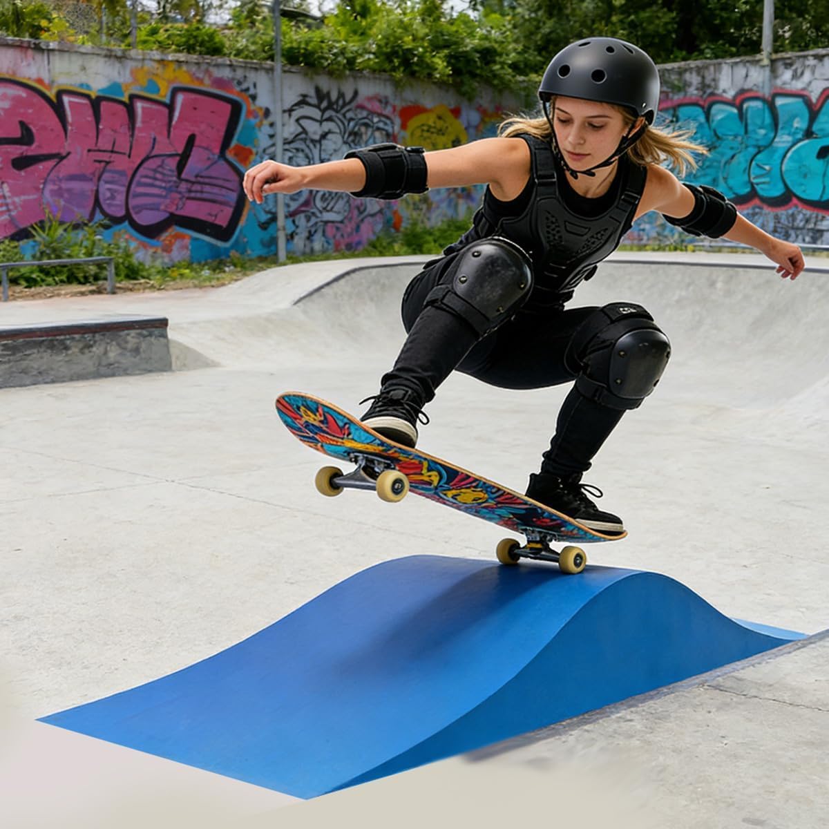 Spliced Skate Ramp Modular Wave Style Skateboard Ramp Bike Ramp Bike Scooter Skates Easy Assembly Capacity 330Lbs.