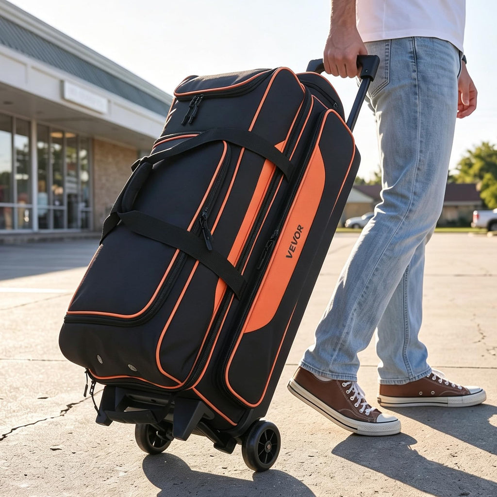 VEVOR 3 Ball Bowling Bag Double Roller Bag with Separate Shoe Compartment