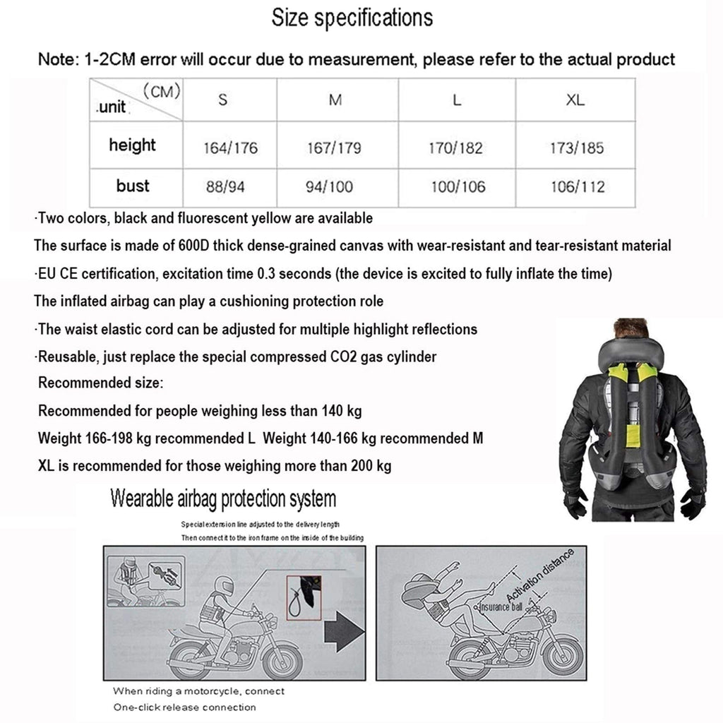 Airbag Vest Motorcycle Cylinder Vest 0.3 Seconds to Trigger The Airbag, with Back Protection Protect Back, Neck, Chest Suitable for Outdoor Riding, Horse Riding Safety Equipment