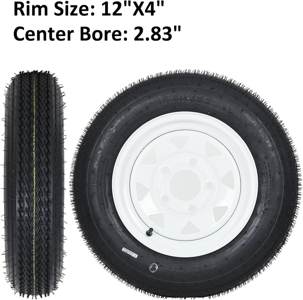 Garvee 2-Pack Trailer Tires On Rim 5.30-12 530-12 530X12, Load Range C, 6PR, 5 Lug 12 In. White Spoke Wheel, 5 On 4.5" Durable Trailer Tire Travel/Camper/Utility/Boat, Set of 2