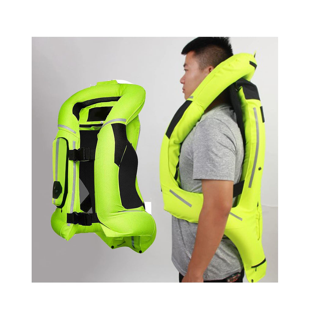 Reflective Protective Airbag Vest Motorcycle Anti-Fall Vest 600D Canvas Fabric, Wear-Resistant and Breathable Washable (No CO2 Gas Cylinder) (Color : C Green, Size : Small)