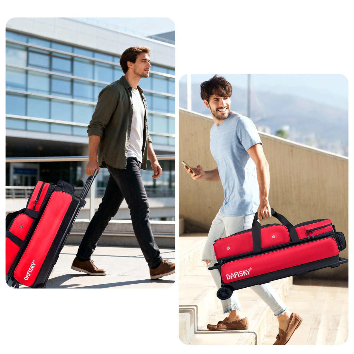 DAFISKY 3 Ball Bowling Bags, Roller Bowling Bag with Retractable Handle