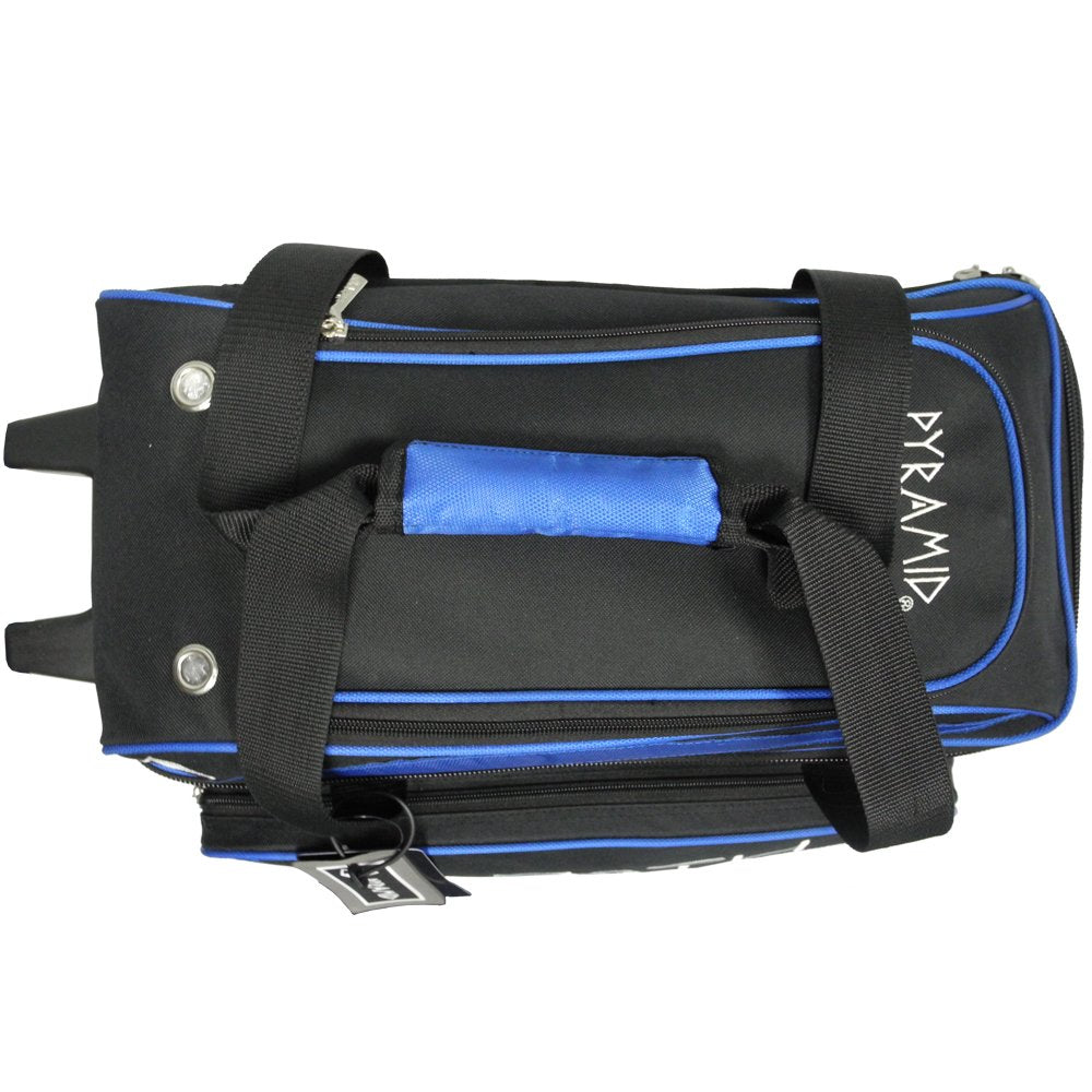 Pyramid Path Premium Deluxe 2 Ball Double Roller Bowling Bag With Large Separate Shoe Compartment (Up To US Mens Size 15) and Oversized Accessory Pocket, Retractable Locking Handle - Extends to 37"