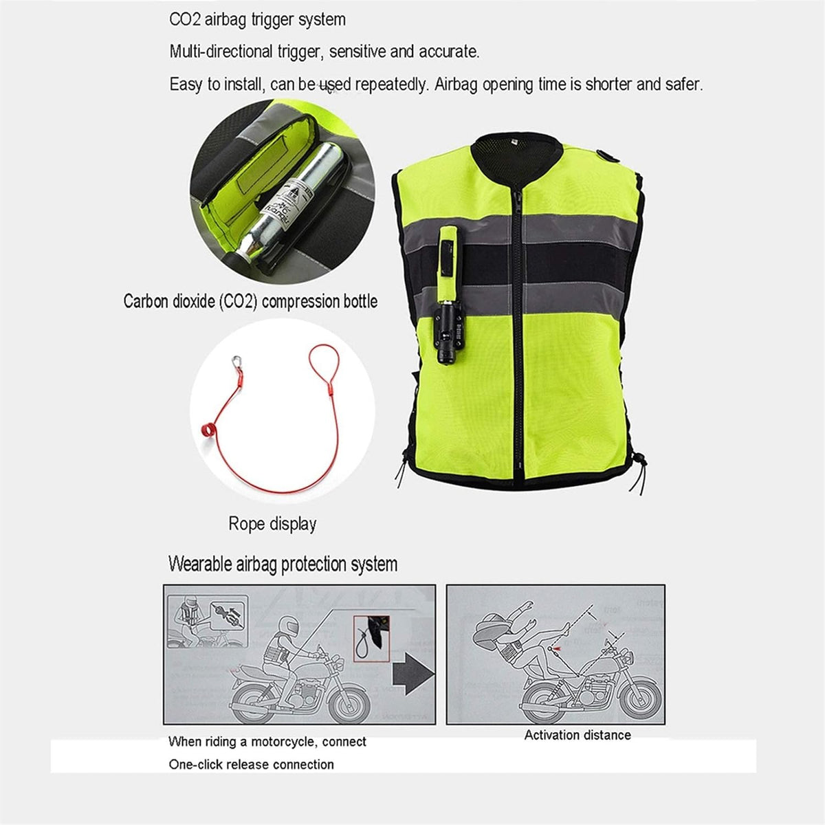Inflatable Clothing Anti-Fall Vest Airbag Vest The Mechanic Triggers The Airbag in 0.15-0.3 Seconds Reflective Surface at The Front and Back Suitable for Motorcycle Riding, Black
