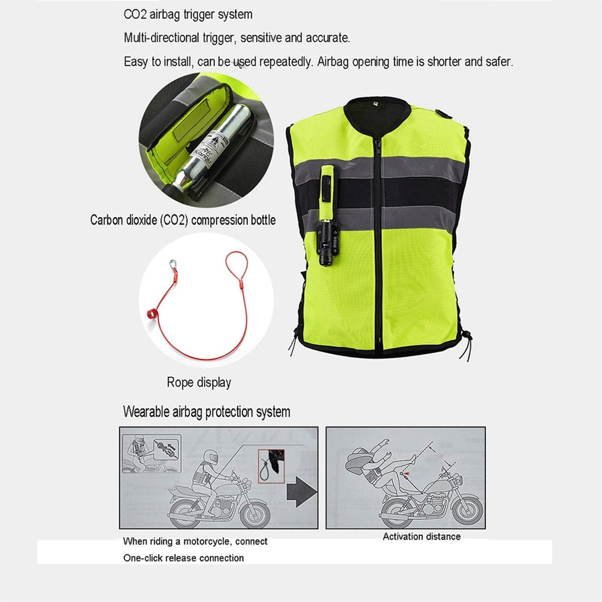 Inflatable Clothing Anti-Fall Vest Airbag Vest The Mechanic Triggers The Airbag in 0.15-0.3 Seconds Reflective Surface at The Front and Back Suitable for Motorcycle Riding, Black