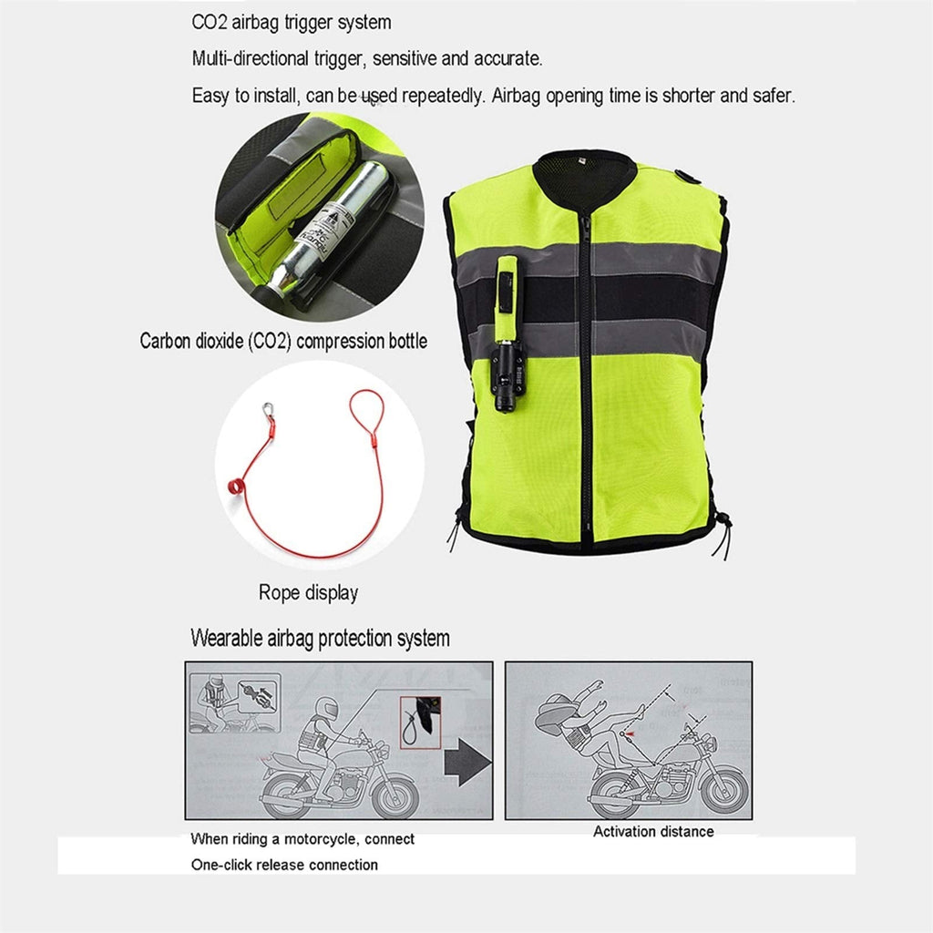 Inflatable Clothing Anti-Fall Vest Airbag Vest The Mechanic Triggers The Airbag in 0.15-0.3 Seconds Reflective Surface at The Front and Back Suitable for Motorcycle Riding, Black
