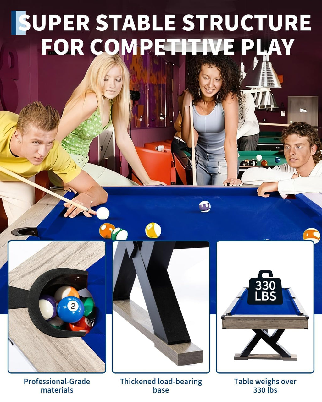 7 ft Pool Table Set, 84in Bar-Size Billiard Table w/Metal Support