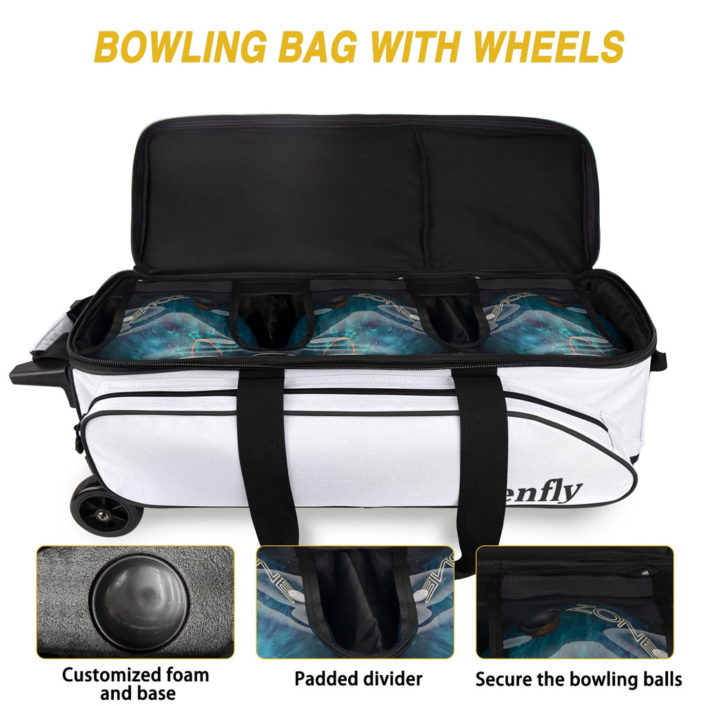 Triple Roller Bowling Bag with Wheels, Heavy Duty 3 Ball Bag for League & Recreational Bowlers
