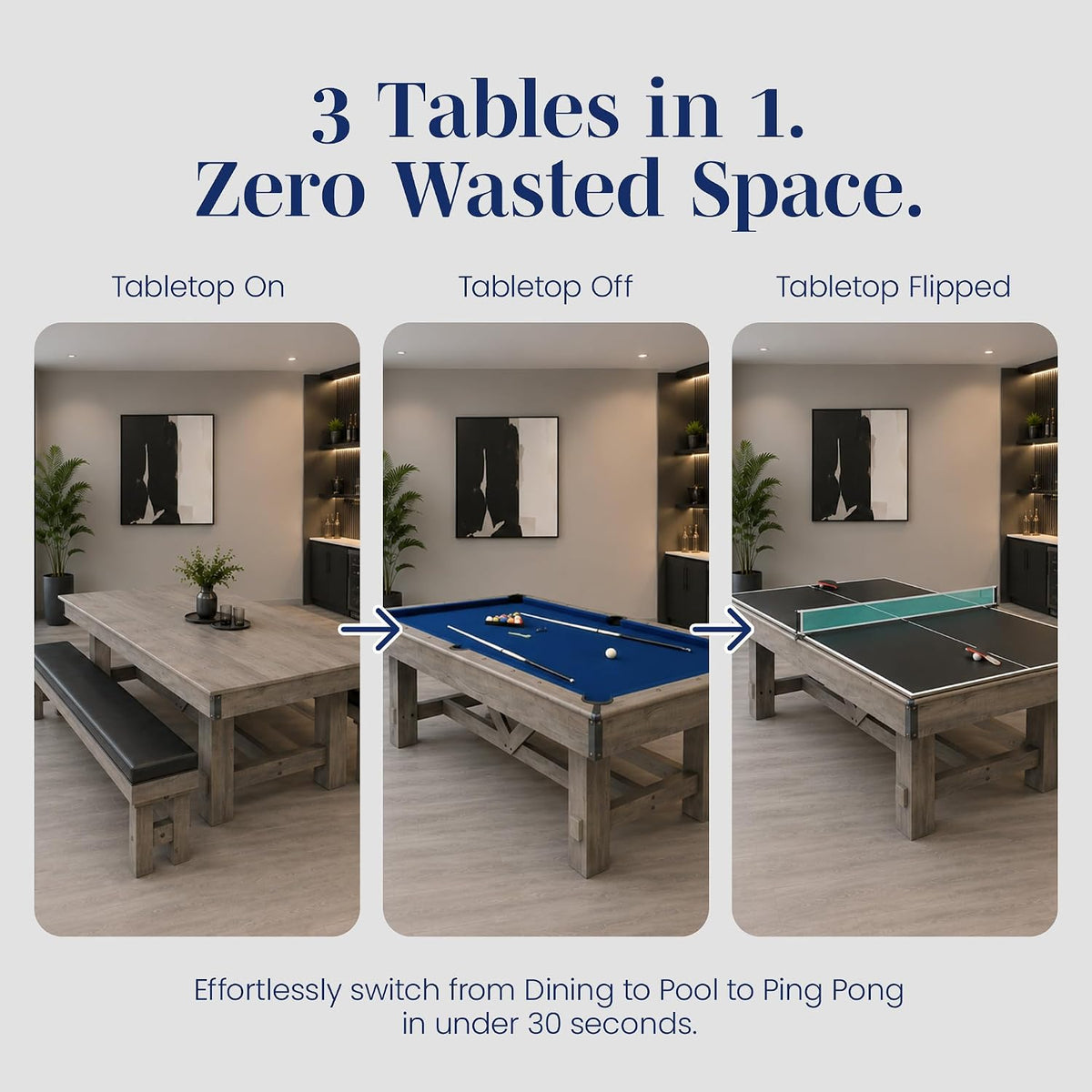 Hathaway Logan 7-ft Pool Table Combo Set with Benches - Rustic Gray with Blue Felt, Barnwood