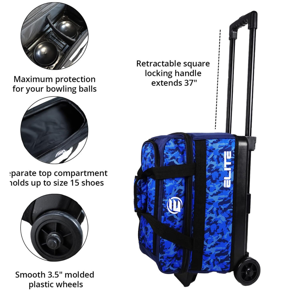 ELITE Basic Bowling Bag Double (2) Ball Roller with Rolling Wheels