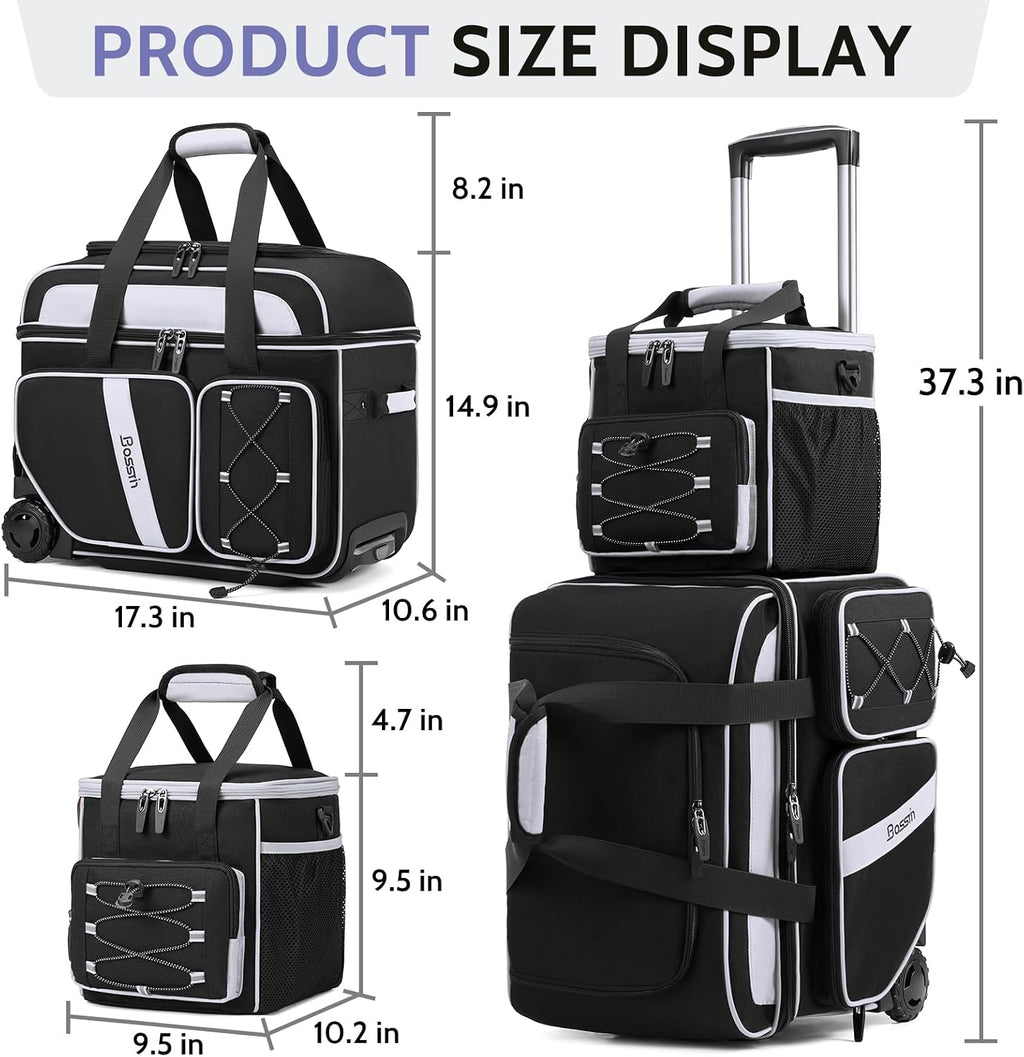 BOSSTIN 3 Ball Bowling Bag with Wheels, 2 Ball Roller with Add-on Tote