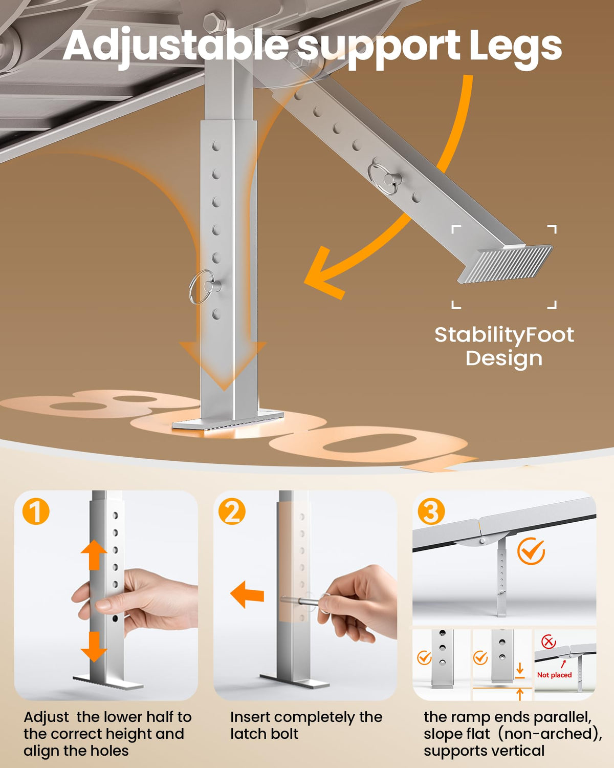gardhom 10FT Aluminum Ramp for Wheelchair for Home Steps with Support Legs