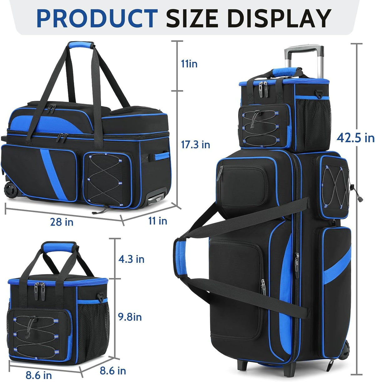 3-4 Ball Bowling Bag with Wheels, Bowling Roller with Add-on Tote Set