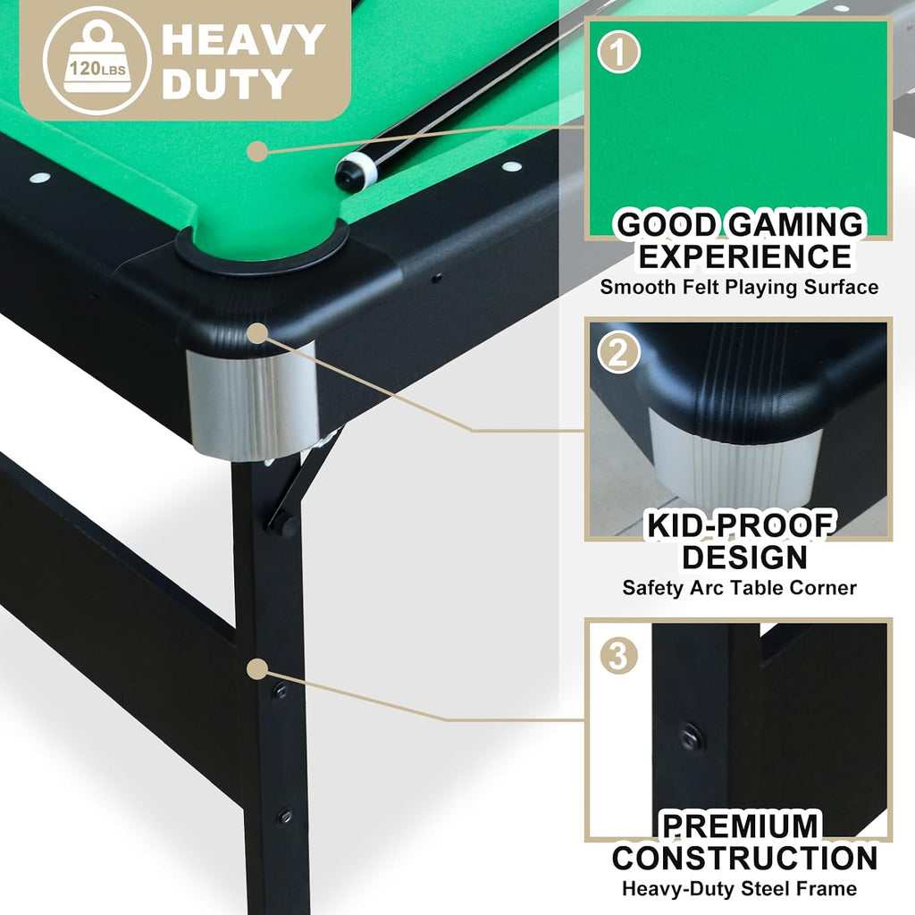 Seydrey 6-Foot Portable Foldable Pool Table with All Accessories â Compact Billiards Table for Home, Game Room, Apartment