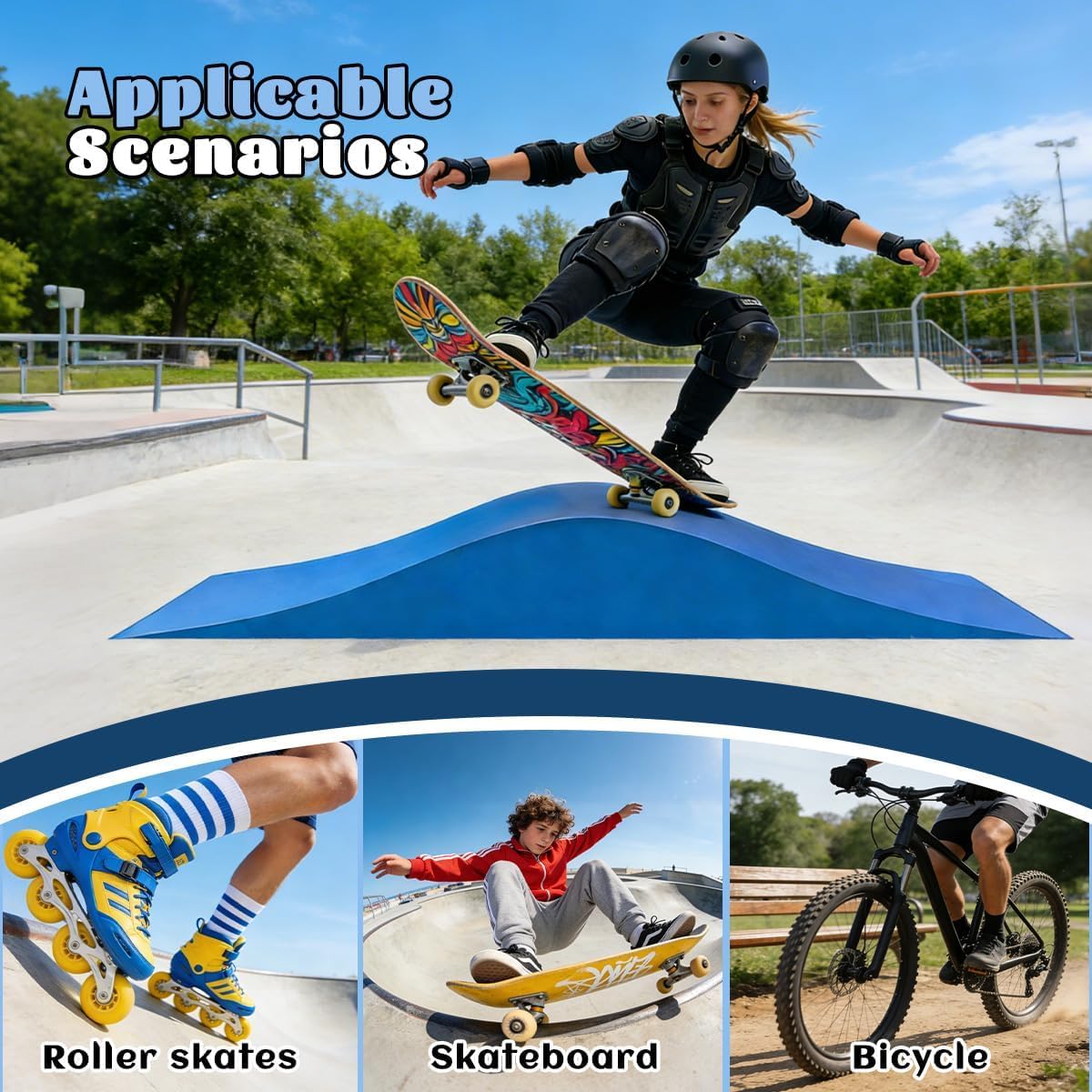 Spliced Skate Ramp Modular Wave Style Skateboard Ramp Bike Ramp Bike Scooter Skates Easy Assembly Capacity 330Lbs.