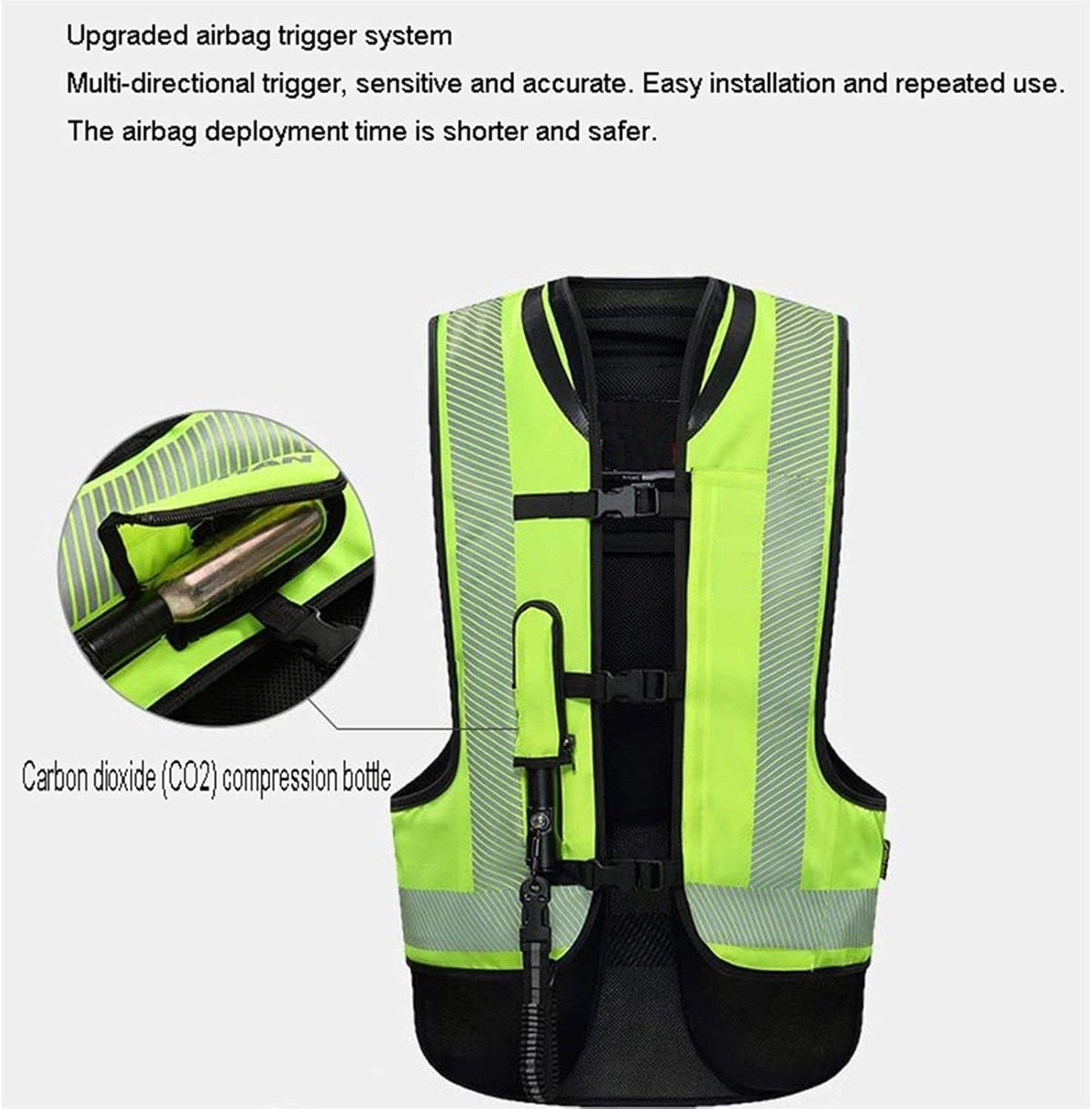 Airbag Vest Cycling Jersey Compressed Gas Fall Protection Suit Mechanical Trigger Multi-directional Airbag Trigger In 0.1 Second Reflective Surface At The Front And Back Suitable For Riding, Riding