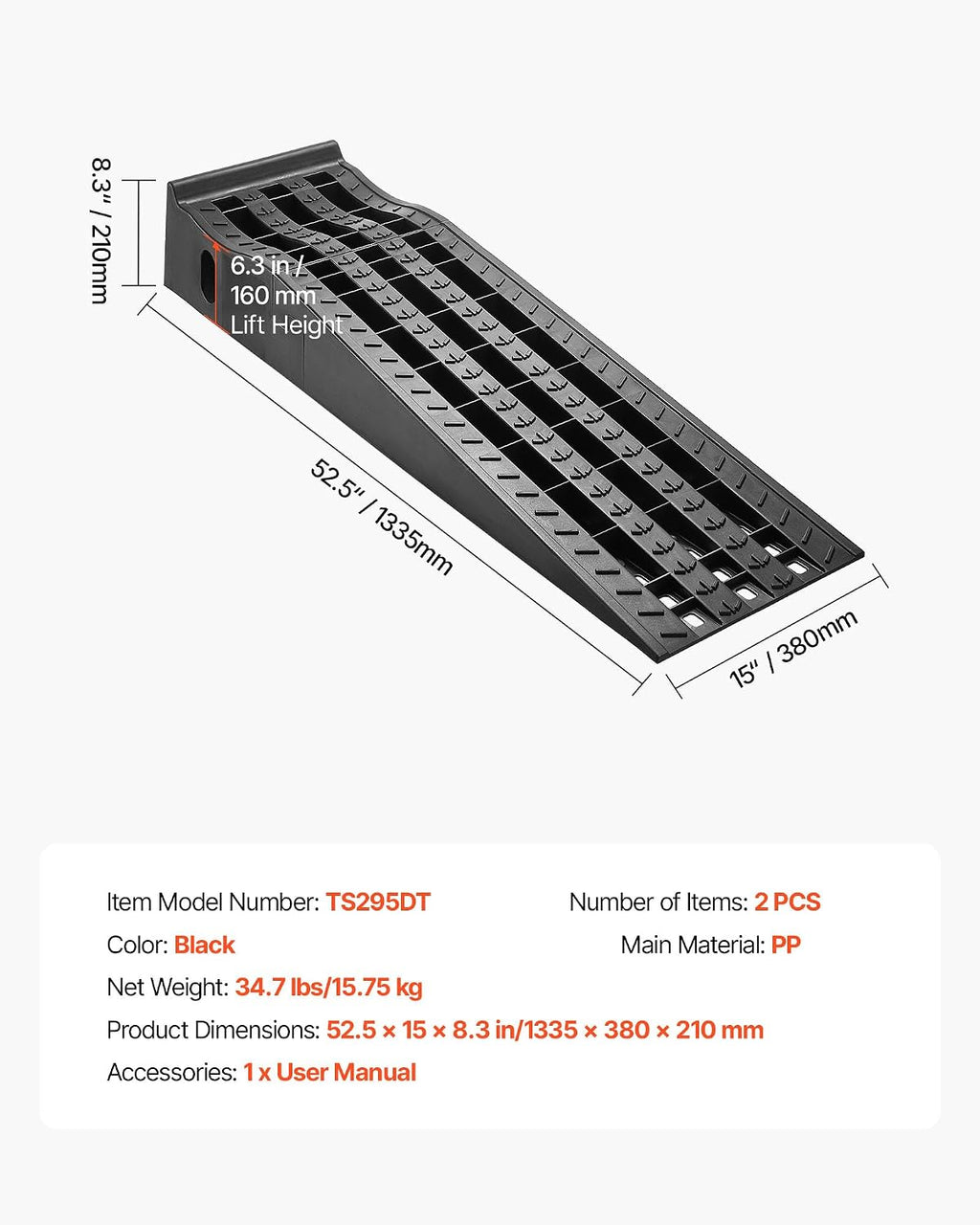 VEVOR Car Ramps, 2 PCS 13000 lbs GVW Capacity, 6.3 in Lift Height, Portable High Profile Car Service Ramps for Home Garage Maintenance and Oil Changes, Heavy Duty for Truck SUV Vehicle Repair, Black