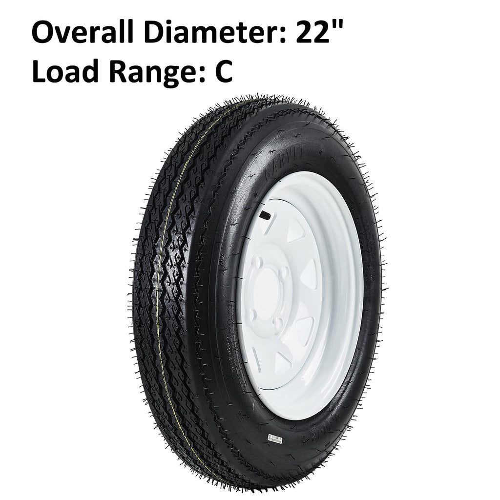 Garvee 2-Pack Trailer Tires On Rim 5.30-12 530-12 530X12, Load Range C, 6PR, 5 Lug 12 In. White Spoke Wheel, 5 On 4.5" Durable Trailer Tire Travel/Camper/Utility/Boat, Set of 2