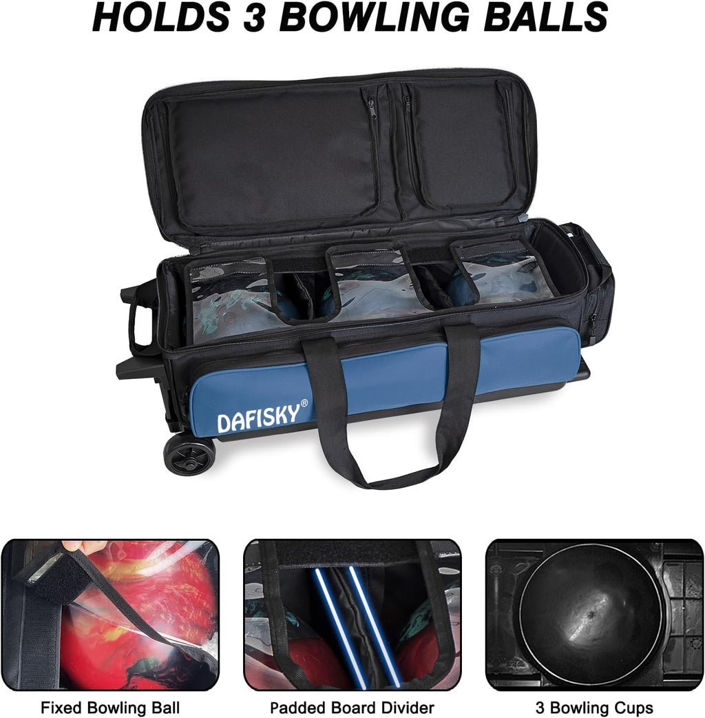DAFISKY 3 Ball Bowling Bags, Roller Bowling Bag with Retractable Handle