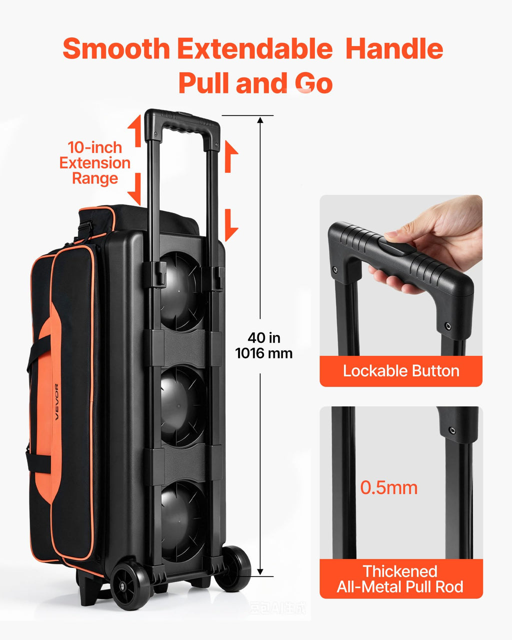 VEVOR 3 Ball Bowling Bag Double Roller Bag with Separate Shoe Compartment