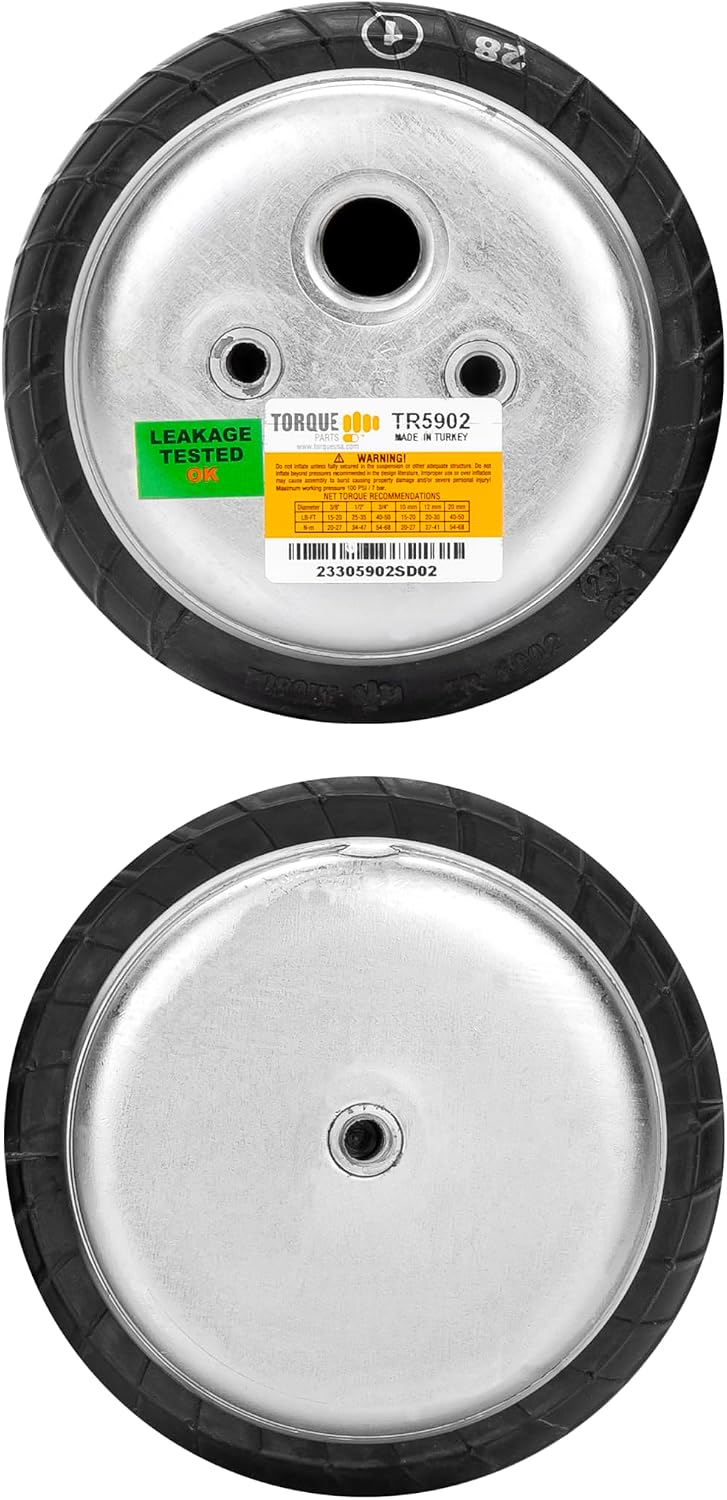 TORQUE 2 Pack Universal Air Spring Airbag Air Bag Replacement 1/2" NPT Single Port Double Bellow Standard 2600 lbs with Air Line (5000 (Double Convoluted), 2 Pack)