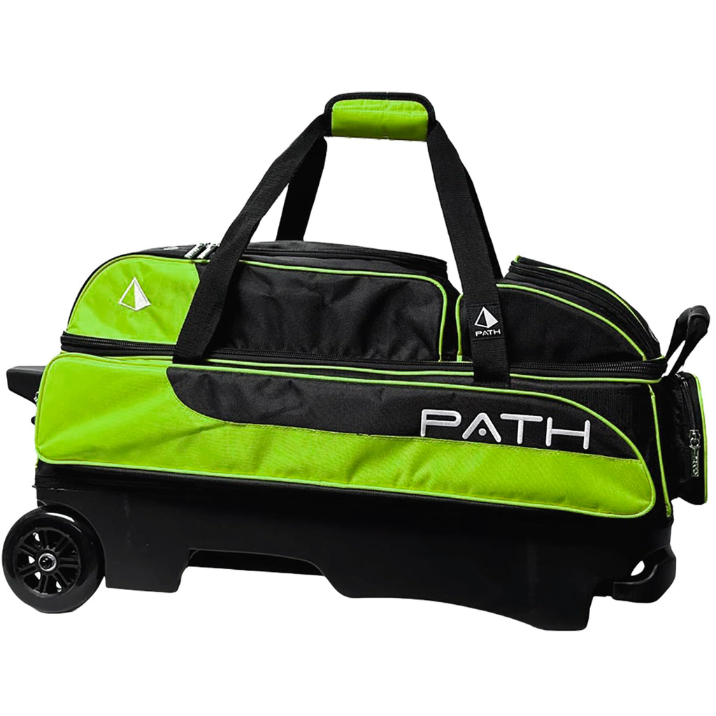 Pyramid Path Triple Premium Deluxe Roller Bowling Bag With Extra Large Separate Shoe Compartment (Up To US Mens Size 16) and 5 Accessory Pockets, 5" Wheels, Retractable Locking Handle - Extends to 42"