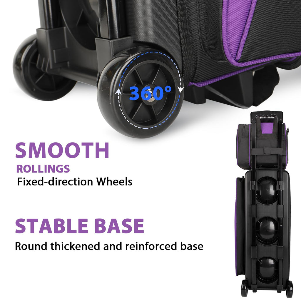 Goloni 3 Ball Bowling Bag with Wheels, Rolling Bowling Roller Bag with Retractable Handle for Balls & Bowling Accessories