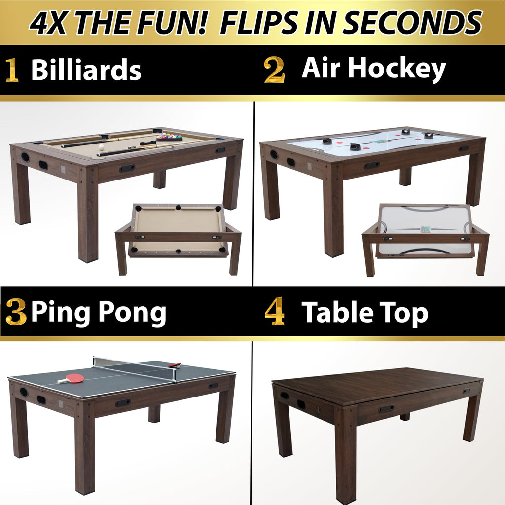 7ft Multi Game Table 4 in 1 Pool Table Ping Pong Table Air Hockey Combo Game Table Includes All Accessories for Game Room & Family