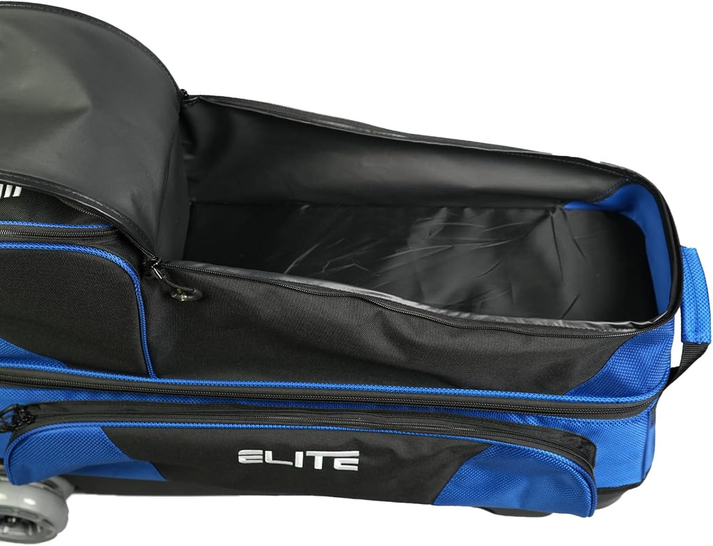 ELITE Deluxe 3-4-5 Bowling Ball Roller Bag with (4) 5" Smooth Wheels - 4 Large Accessory Pockets, Shoe Compartment, Extendable Handle