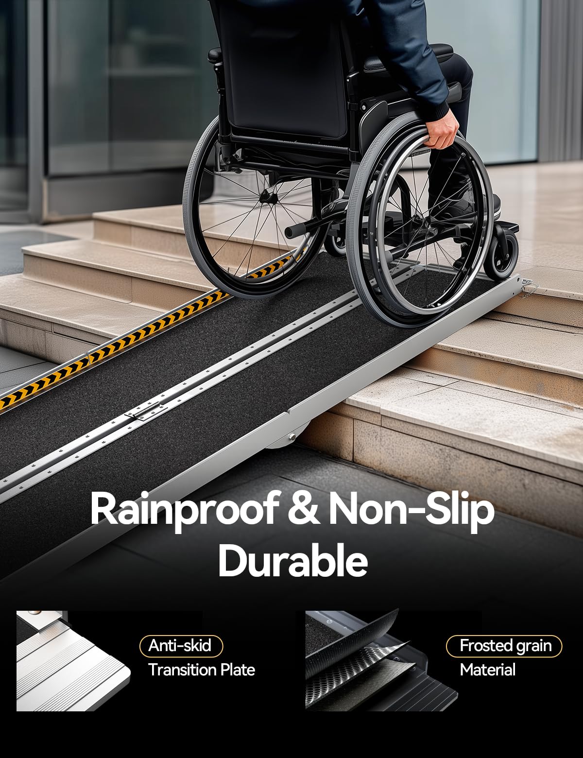 FACHNUO Black Aluminum 3FT Wheelchair Ramp, All-Weather Use, Easy to Clean