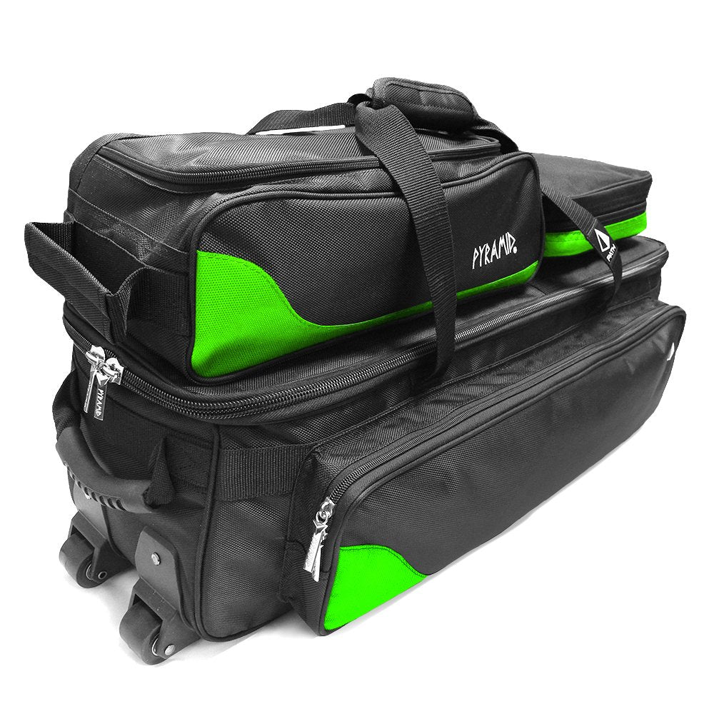 Pyramid Path Triple Tote Roller Plus Bowling Bag with Detachable Shoe Bag (Fits US Mens Size 15), Accessory and Side Pocket, Lightweight Travel Design