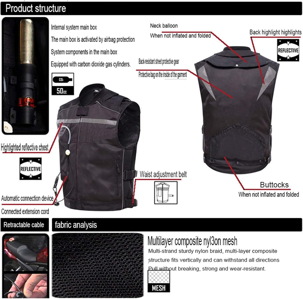 Motorcycle Airbag Vest Cycling Motorcycle Cylinder Vest Mechanical Trigger, Full of Air Bag Within 0.5 Seconds Reduce The Impact to Protect Your Safety (Without CO2 Cylinder)