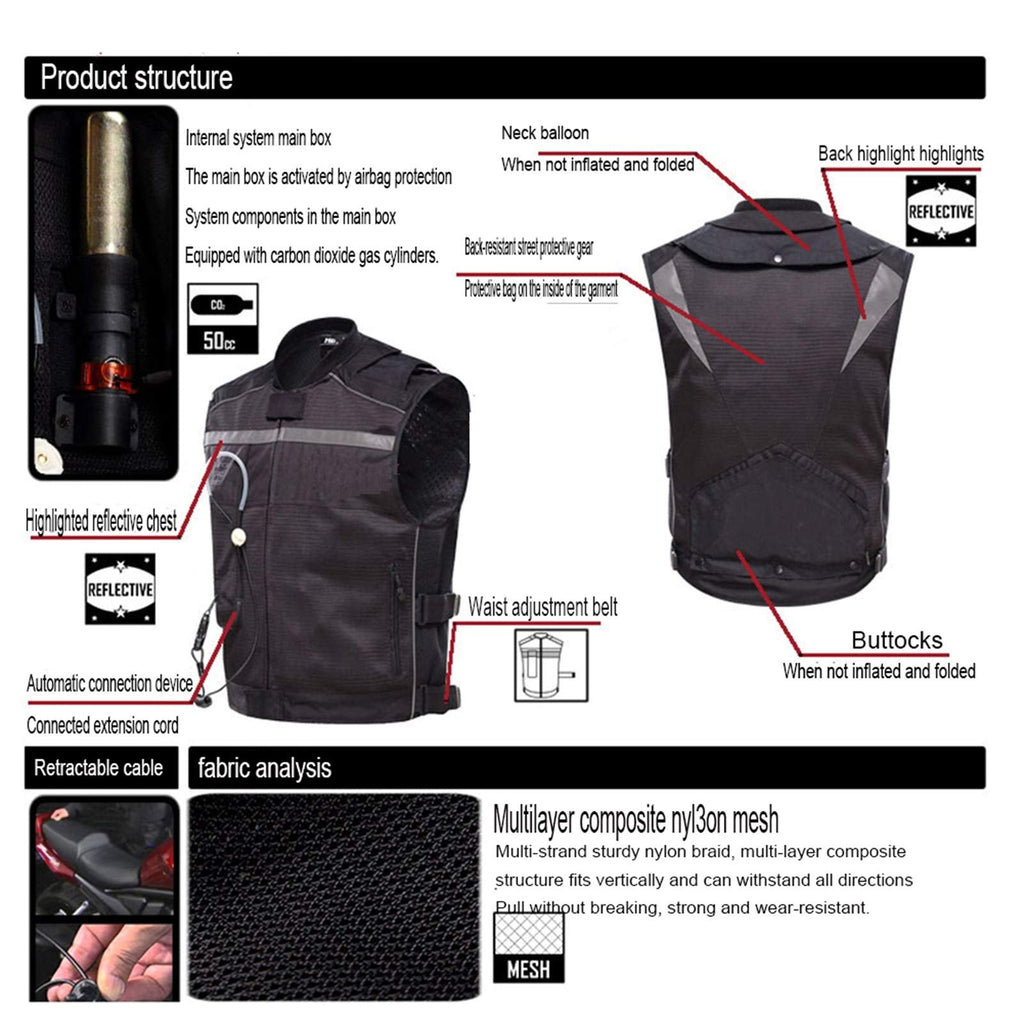Motorcycle Airbag Vest Cycling Motorcycle Cylinder Vest Mechanical Trigger, Full of Air Bag Within 0.5 Seconds Reduce The Impact to Protect Your Safety (Without CO2 Cylinder)