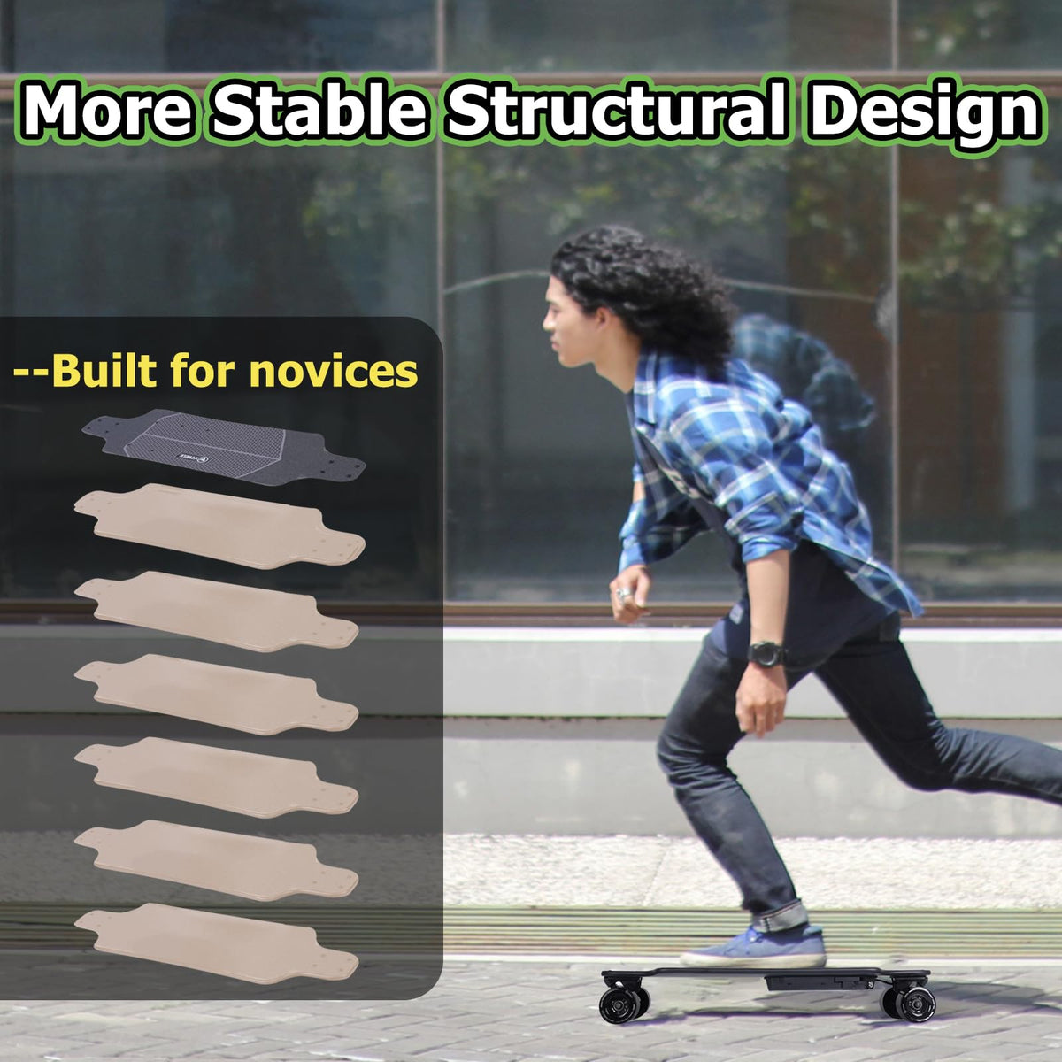 A1 Electric Skateboard with Remote, Rang Up to 17 Miles/24, 8 Ply Canadian Maple, Smooth Breaking, Suitable for Younger Beginners