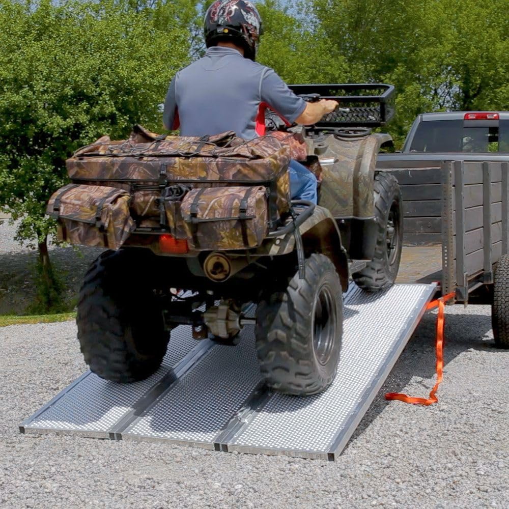Black Widow Extra Wide Punch Plate Aluminum Folding ATV Ramp, 1,500 Pound Capacity, 7' 10", Silver - Heavy Duty Truck Loading Ramp Accessories