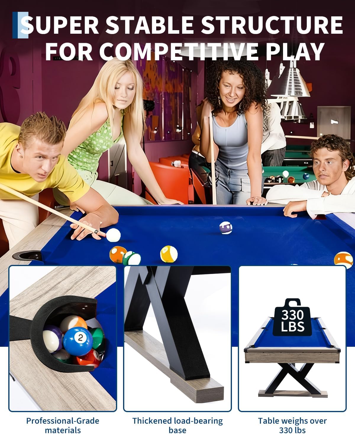 Garvee 7 FT Pool Table, Metal K-Leg Billiard Table