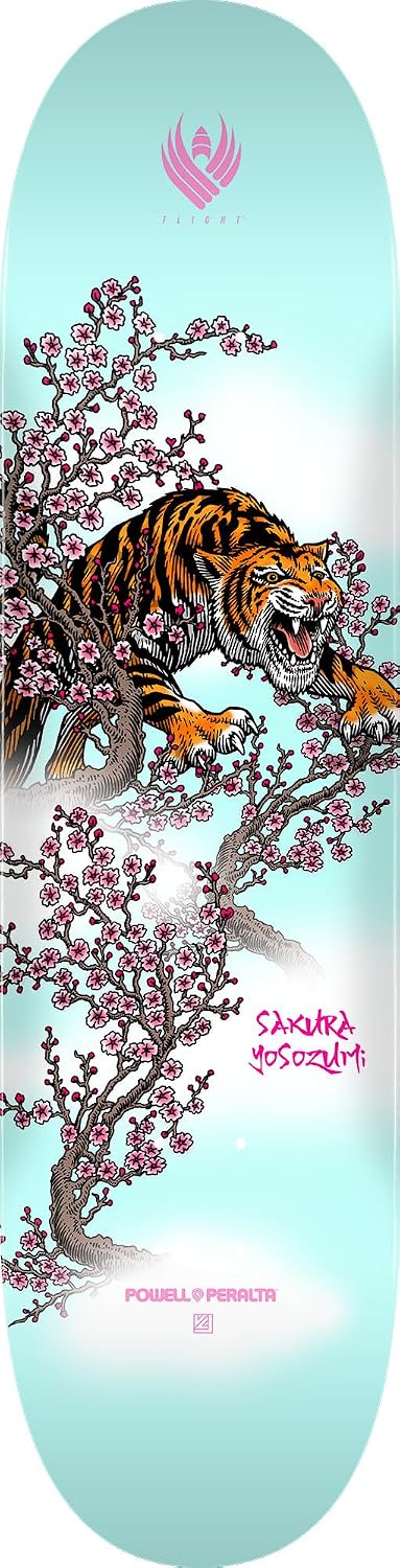 Powell Peralta Sakura Yosozumi Tiger Flight Skateboard Deck, Light Blue, 8.25" x 31.95"