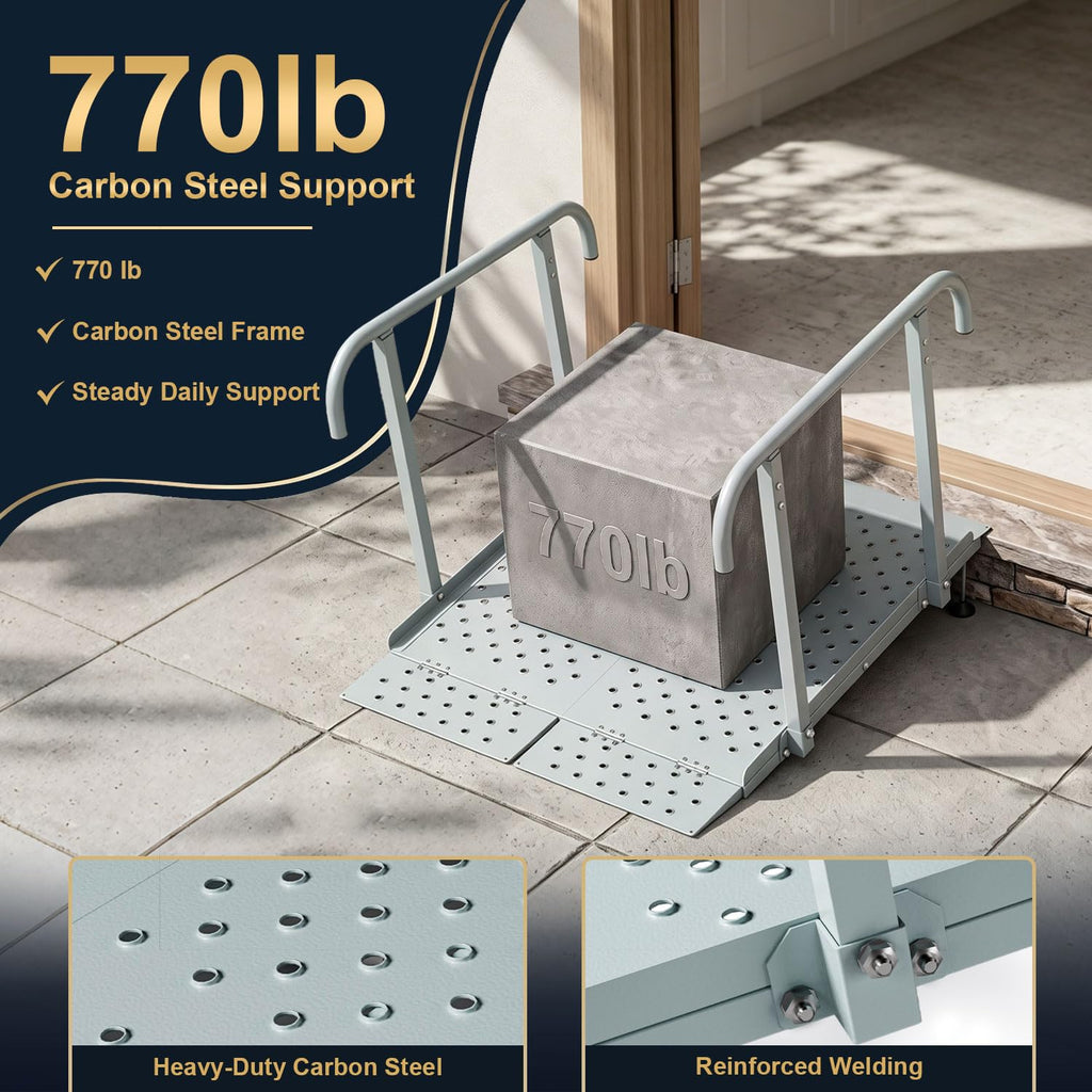 RDCMKL Wheelchair Ramp with Handrails, 3-10" Rise, Non-Slip, Carbon Steel