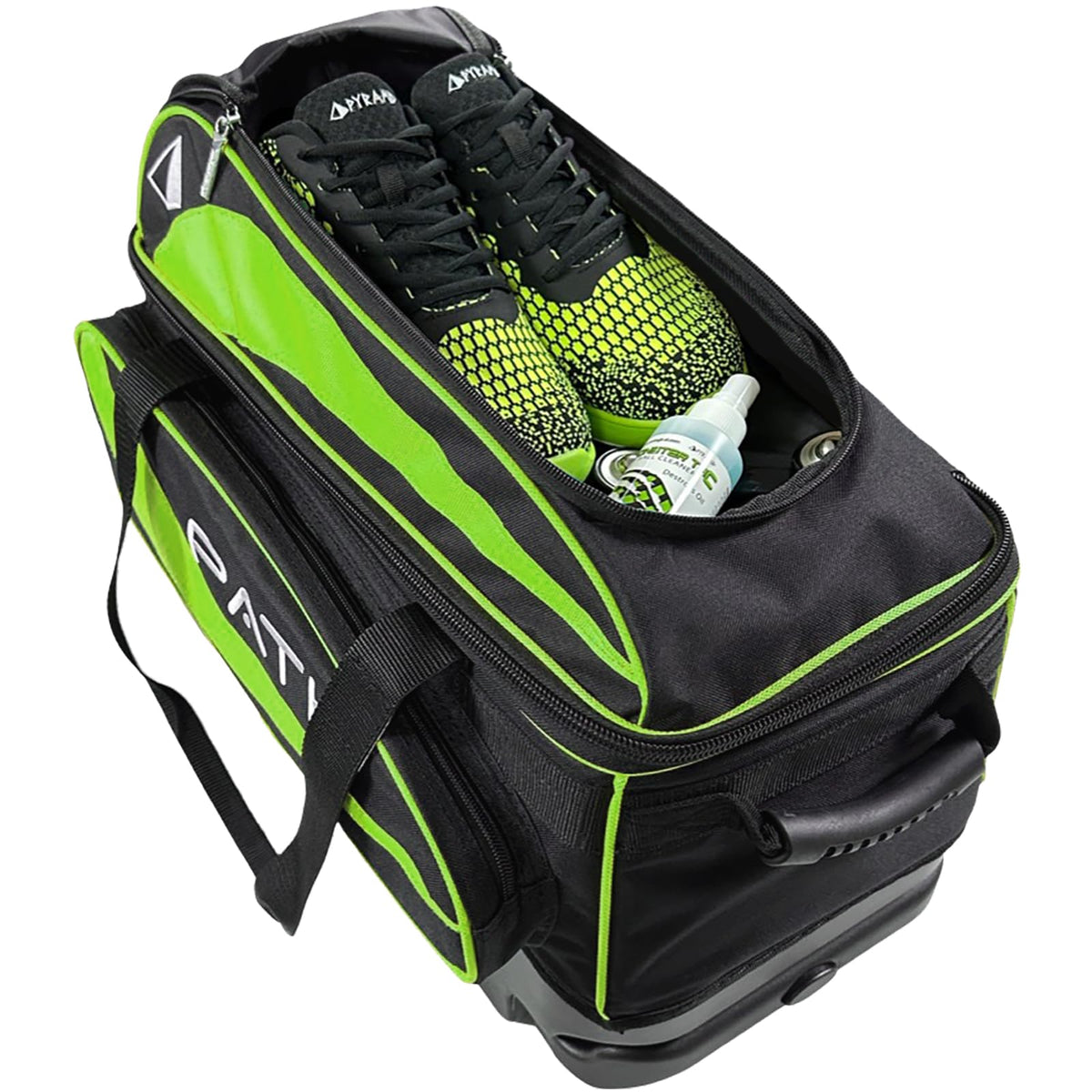 Pyramid Path Premium Deluxe 2 Ball Double Roller Bowling Bag With Large Separate Shoe Compartment (Up To US Mens Size 15) and Oversized Accessory Pocket, Retractable Locking Handle - Extends to 37"
