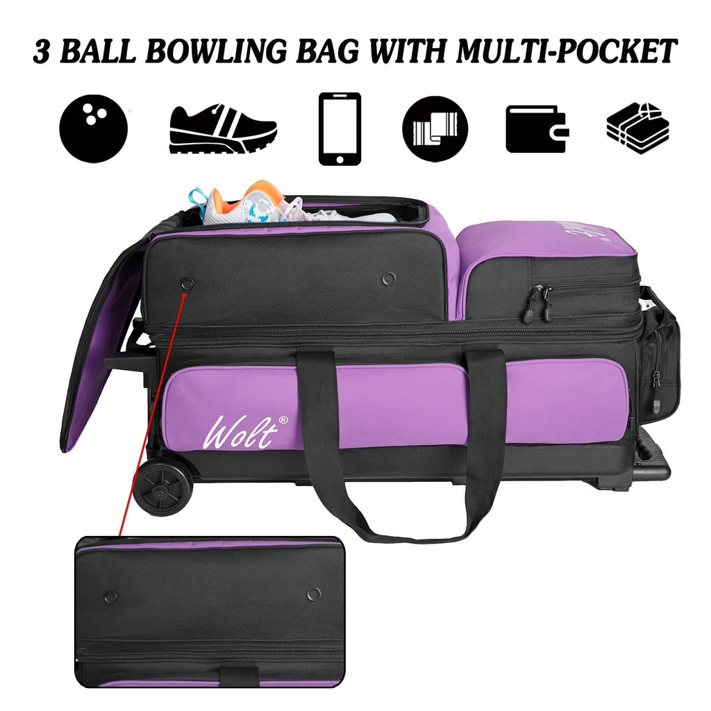 WOLT 3 Ball Bowling Bags with Wheels,Retractable Handle Extends to 38ââ