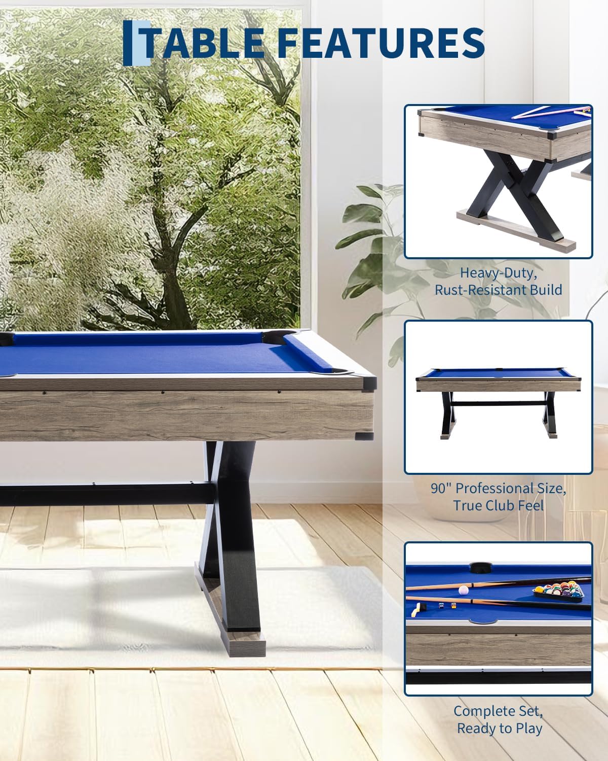 Garvee 7 FT Pool Table, Metal K-Leg Billiard Table