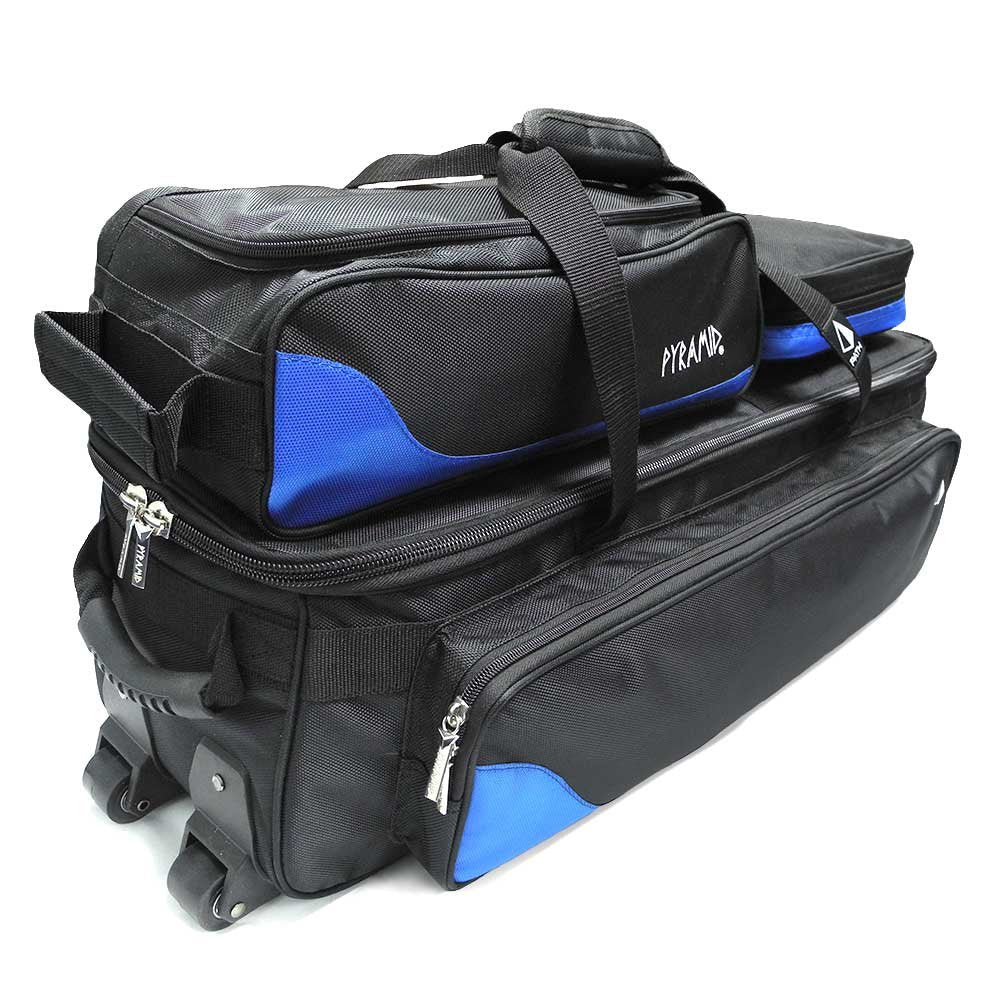 Pyramid Path Triple Tote Roller Plus Bowling Bag with Detachable Shoe Bag (Fits US Mens Size 15), Accessory and Side Pocket, Lightweight Travel Design