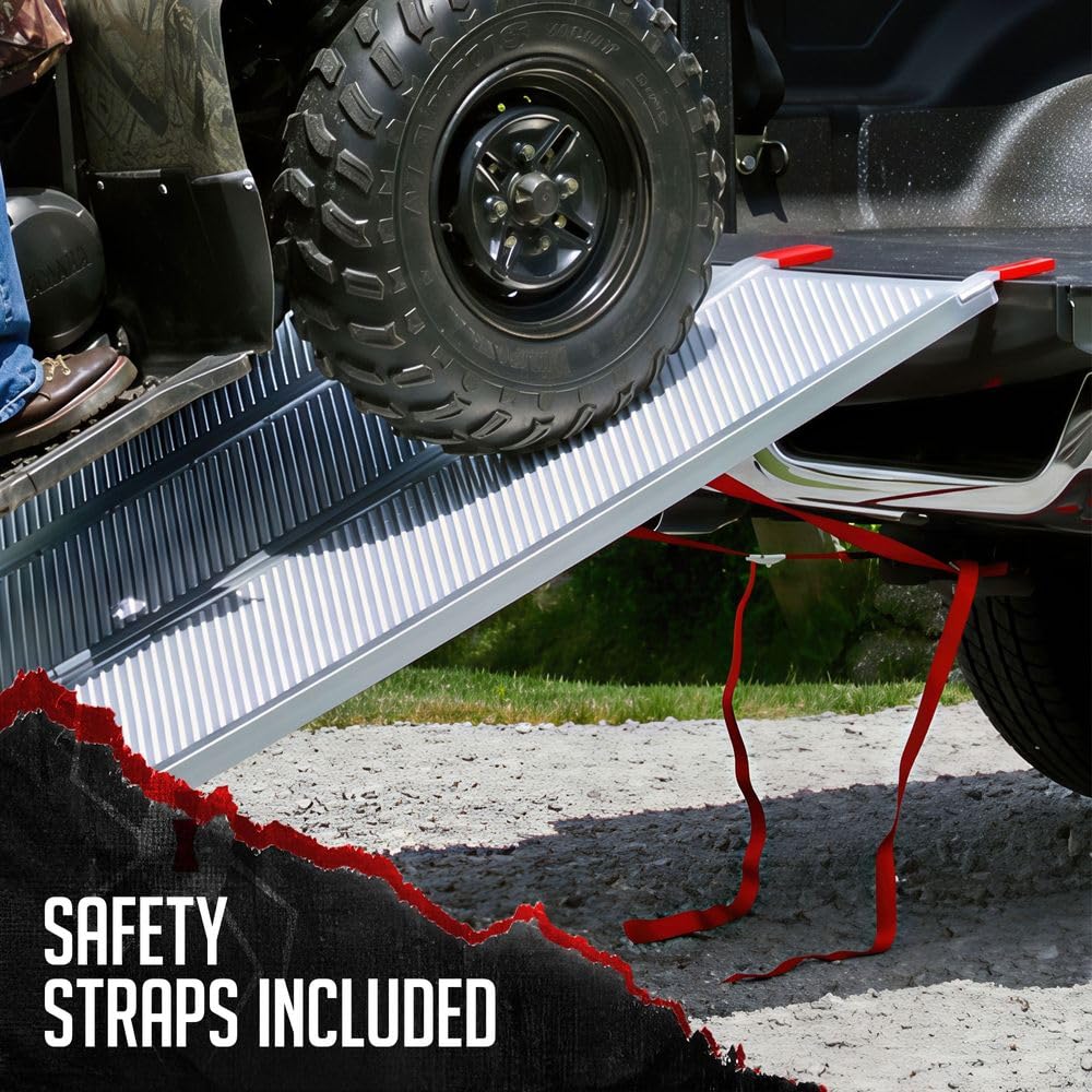 Black Widow Extra Wide Punch Plate Aluminum Folding ATV Ramp, 1,500 Pound Capacity, 7' 10", Silver - Heavy Duty Truck Loading Ramp Accessories