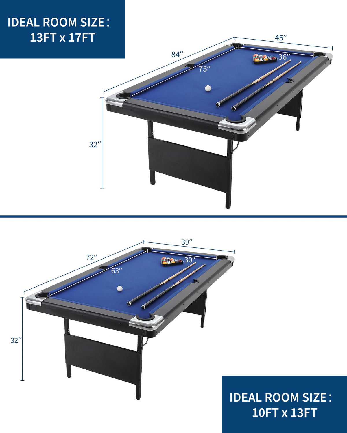 6,7 Foot Foldable Pool Table, Portable Billiards Table for Adults with Full Accessories Set, Mesa De Billar Includes 16 Balls, 2 Cue Sticks, Chalk, Rack & Brush, Game Room Table for Home