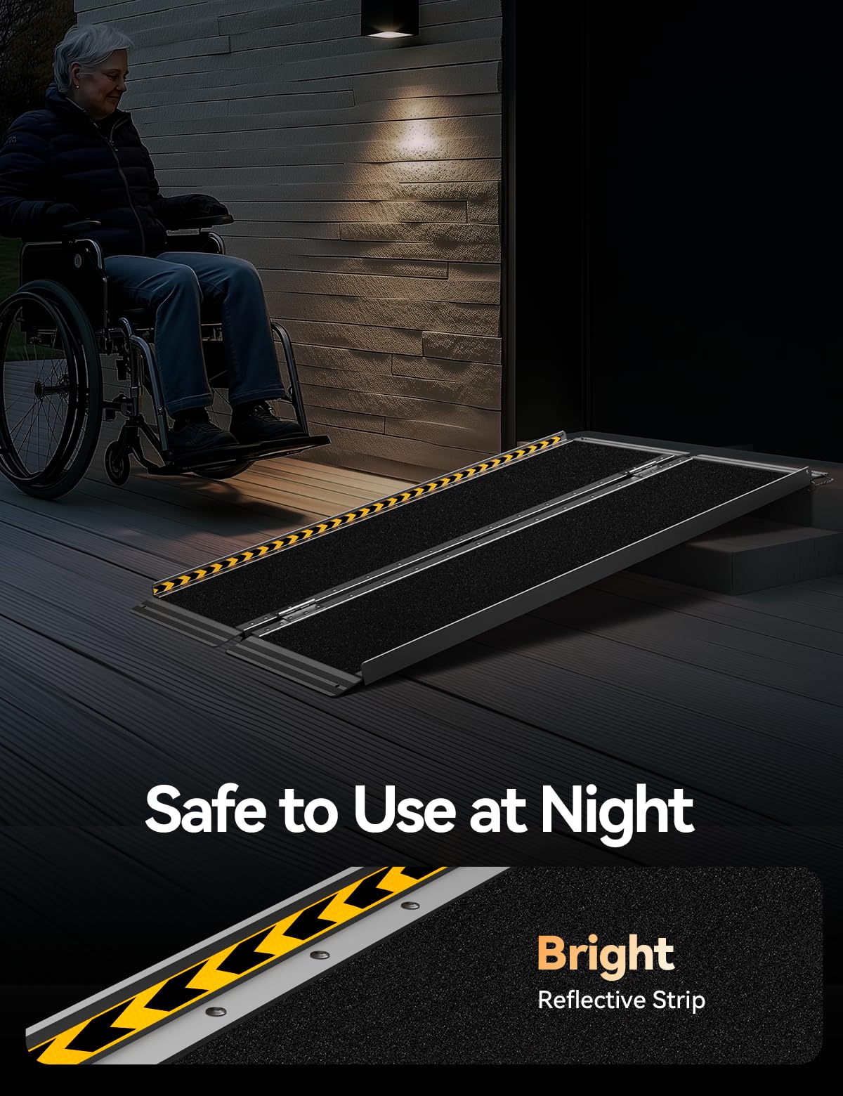 FACHNUO Black Aluminum 3FT Wheelchair Ramp, All-Weather Use, Easy to Clean