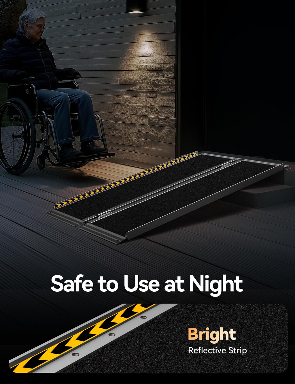 FACHNUO Black Aluminum 3FT Wheelchair Ramp, All-Weather Use, Easy to Clean