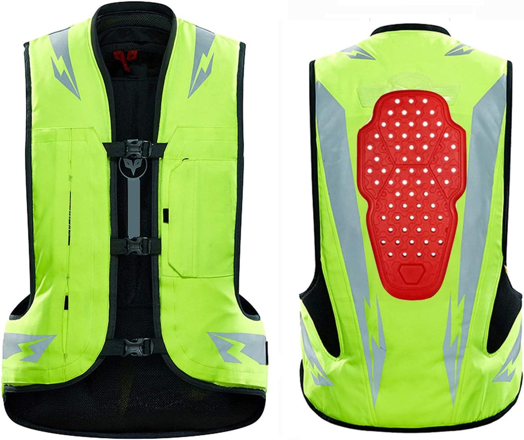 Racing Airbag Vest Cycling Reflective Vest Mechanically Trigger The Airbag in 0.1 Seconds Detachable Slow Rebound Back Guard Can Be Used Repeatedly (Color : Green, Size : Medium)