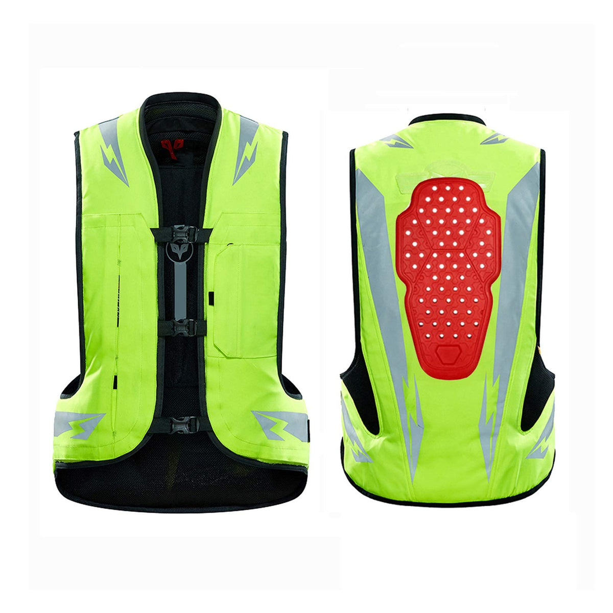 Racing Airbag Vest Cycling Reflective Vest Mechanically Trigger The Airbag in 0.1 Seconds Detachable Slow Rebound Back Guard Can Be Used Repeatedly (Color : Green, Size : Medium)